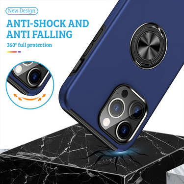 iPhone 12 Compatible Case Cover With Shockproof Magnetic Ring Holder - Black